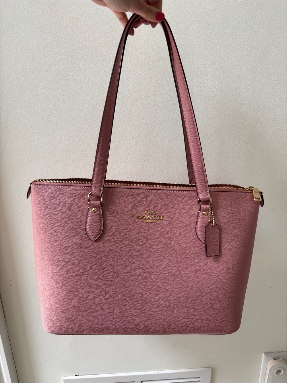 Coach Rose Pink Leather Tote with Gold Logo